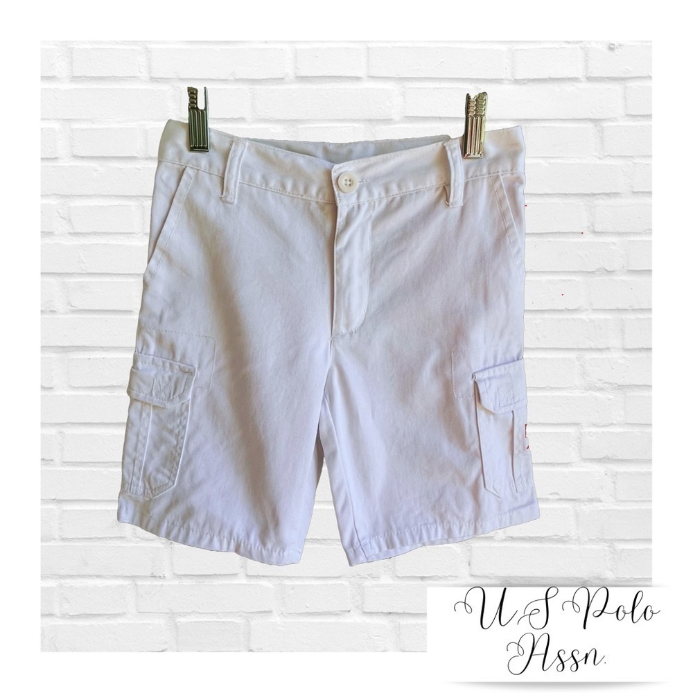 US Polo Association Boys White Cargo Shorts Size 4 Summer Preppy